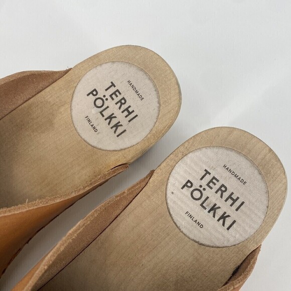 Terhi Polkki Women’s Size 39 Wooden Tan Clog Sandals Handmade Finland - Picture 3 of 8